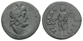 Phrygia, Hyrgaleis. Pseudo-autonomous, Year TϚ = 306 (AD 222). AE. 3.28 g. 19.47 mm.
Obv: Draped bust of Sarapis wearing polos, right.
Rev: ΥΡΓΑΛΕΩΝ Τ...