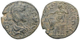 Phrygia, Prymnessus. Salonina, AD 254-268. AE. 12.85 g. 28.38 mm.
Obv: ΚΟΡ ϹΑΛΩΝΙΝΑ Ϲ/ΕΒ. Draped and diademed bust of Salonina, right.
Rev: ΠΡΥΜΝΗϹϹΕΩ...