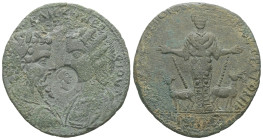 Caria, Stratonicaea. Septimius Severus, with Julia Domna, AD 193-211. AE. 16.62 g. 34.66 mm. Flavius Leon, son of Lainas, archon.
Obv: ΑΥ ΚΑΙ ϹΕΥΗΡΟϹ ...