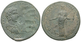 Caria, Stratonicaea. Caracalla with Geta as Caesar, AD 198-217. AE. 19.83 g. 37.47 mm. Flavius Leon, son of Lainas archon.
Obv: ΑΥ ΚΑΙ ΜΑΡ ΑΥ ΑΝΤΩ[ΝΙ ...