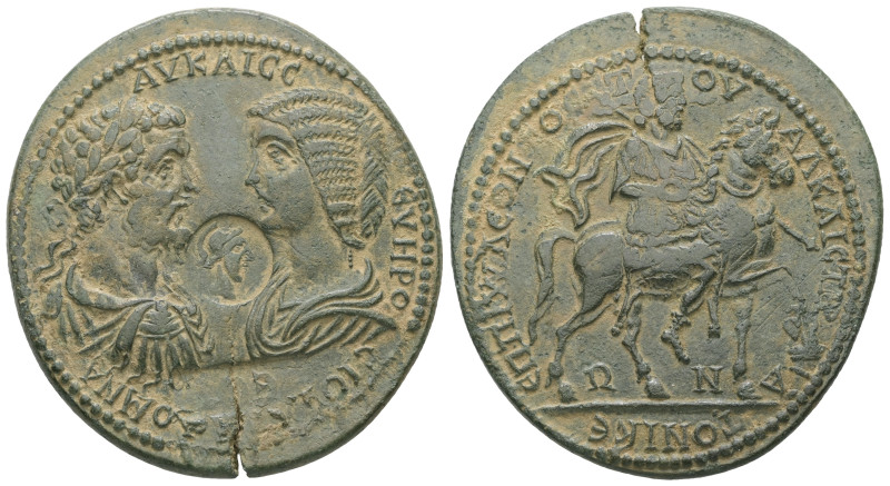 Caria, Stratonicaea. Septimius Severus with Julia Domna, AD 193-211. AE. 24.72 g...
