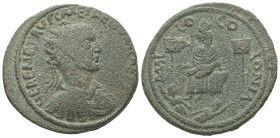 Cilicia, Mallus. Hostilian as Caesar, AD 250-251. AE. 18.94 g. 32.12 mm.
Obv: S VALEN OCTIL MEC [QVINTVM C]. Radiate, draped and cuirassed bust of Hos...
