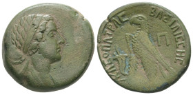 Ptolemaic Kings of Egypt. Cleopatra VII Thea Neotera. Ae, 16.68 g. 28.33 mm. 51-30 BC. Alexandria.
Obv: Diademed and draped bust of Cleopatra VII, rig...