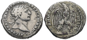 Syria, Antioch. Trajan, AD 103/11. AR, Tetradrachm. 14.03 g. 26.27 mm.
Obv: ΑΥΤΟΚΡ ΚΑΙϹ ΝΕΡ ΤΡΑΙΑΝΟϹ ϹΕΒ ΓΕΡΜ ΔΑΚ. Laureate head of Trajan, right.
Rev...