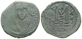 Maurice Tiberius, AD 582-602. AE, Follis. 13.30 g. 31.06 mm. Constantinople. Dated RY 20 (601-602)
Obv: [D N mAVRIC Ti]bЄR P P AVG. Frontal bust of Ma...