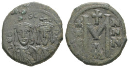 Leo III 'the Isaurian' and Constantine V, AD 717-741. AE, Follis. 5.37 g. 22.12 mm. Constantinople.
Obv: LEOҺ- SC-OҺSƮ. The busts of Leo, with short b...