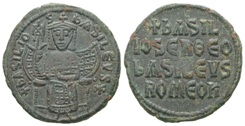 Basil I the Macedonian, 867-886 AD. AE, Follis. 8.16 g. 26.69 mm. Constantinople...