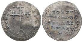 Constantine VII Porphyrogenitus and Romanus I. AD 913-959. AR, Miliaresion. Constantinople. 2.37 g 23.48 mm
Obv: IҺSЧSXPI-STЧSҺICA. Cross-crosslet pot...