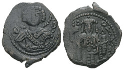 Empire of Nicaea. John III Ducas Vatatzes, AD 1222-1254. AE, Tetarteron. 2.11 g. 19.75 mm. Magnesia.
Rev: Nimbate bust of St. George facing, holding s...