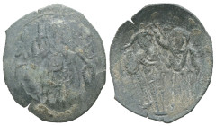 Michael VIII Palaeologus, AD 1261-1282. AE, Trachy. 1.81 g. 25.20 mm. Constantinople.
Obv: O / Α/ΓΙ/ΟC - ΔH/Μ/Τ. St. Demetrius standing facing, holdin...