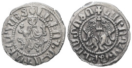 Armania. Levon I, AD 1198-1219. AR, Tram. 2.92 g. 23.15 mm.
Obv: ԼԵԻՈՆ ԹԱԳԱԻՈՐ ՀԱՅՈՑ. (Translation: Levon King of the Armenians). King seated on thron...
