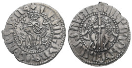 Armania. Levon I, AD 1198-1219. AR, Tram. 2.90 g. 23.20 mm.
Obv: ԼԵԻՈՆ ԹԱԳԱԻՈՐ ՀԱՅՈՑ. (Translation: Levon King of the Armenians). King seated on thron...