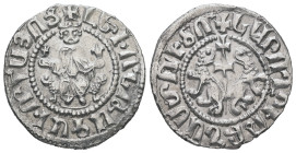 Armania. Levon I, AD 1198-1219. AR, Tram. 2.89 g. 22.26 mm. 
Obv: ԼԵԻՈՆ ԹԱԳԱԻՈՐ ՀԱՅՈՑ. (Translation: Levon King of the Armenians). King seated on thro...