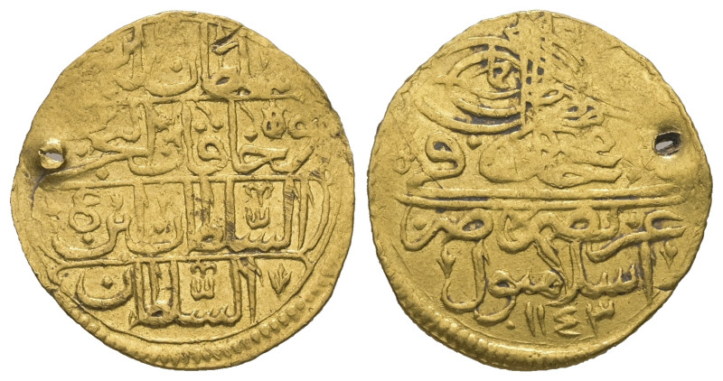 Ottoman Empire. Mahmud I, AD 1730-1754 / AH 1143-1168. AV, 2.60 g. 19.33 mm. Isl...