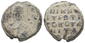 PB Byzantine seal of Niketas (AD 11th century)
Obv.: Bust of the Archangel Michael holding the sceptre over his right shoulder and the globus crucige...