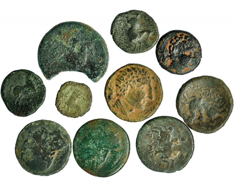10 monedas de Ausesken: as, semis, mitad (3), cuadrate y unidad (4). Una de ella...