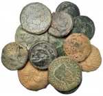 15 monedas ibéricas y 2 hispano-romanas: unidad (7), as (5), semis (2) y cuarto. Varias cecas, norte y 1 de la Narbonense. BC-/BC+.
