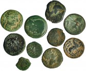 10 monedas: unidad (4), as (4) y sextante (2). Emporia, Iltirkesken, Iltirta, Iltukoite y Eusti. Una de ellas incompleta. BC-/BC+.