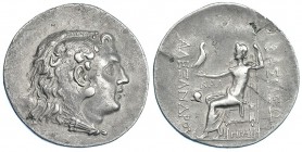 MACEDONIA. A nombre de Alejandro III. Mesembria. Tetradracma (125-65 a.C.). R/ Zeus sentado con cetro y águila, KAL y casco en el campo, HPA en trono....