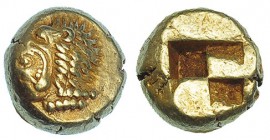 IONIA. Erythrai. Hecte (550-500 a.C.). A/ Cabeza de Heracles con leonté a izq. R/ Cuatripartito incuso. EL-2,54 g. SNG-Kayhan 737/8. MBC+.