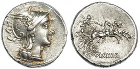 CLAUDIA. Denario. Roma (110-109 a.C.). R/ En el exergo: C. PVLCHER. FFC-565. SB-1. R.B.O. EBC-/MBC+.