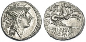 JUNIA. Denario. Roma (91 a.C.). R/ En el exergo: D. SILANVS L.F./ROMA. FFC-789. SB-15. EBC-.
