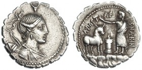 POSTUMIA. Denario. Roma (81 a.C.). A/ Busto de Diana a der. R/ Ley.: A.POST.AF. S.NALBIN. FFC-1071. SB-7. MBC.