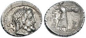 PROCILIA. Denario. Roma (80 a.C.). R/ Juno Sospita con escudo y lanza, delante serpiente; L. PROCILI F. FFC-1083. SB-1. MBC+.