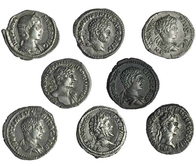 8 denarios: Nerva, Adriano, Caracalla (2), Geta (2), Julia Mamea y Septimio Seve...