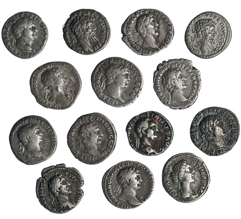 14 denarios de Vespasiano a Septimio Severo. Cuatro emperadores y 1 augusta dife...