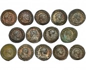 14 antoninianos: Aureliano (2), Probo (2). Carino (3), Diocleciano (4) y Maximiano (3). Todos diferentes. MBC+/EBC-.