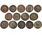 14 antoninianos: Aureliano (2), Probo (2), Carino (3), Diocleciano (4) y Maximiano (3). Todas diferentes. Calidad media MBC/MBC+.
