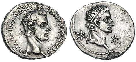 CALÍGULA Y AUGUSTO. Denario. Lugdunum (37-41) A/ Busto de Calígula a der.; C. CA...
