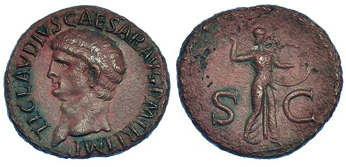 CLAUDIO I. As. Roma (41-50). R/ Minerva avanzando a der. con escudo y jabalina; ...