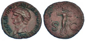 CLAUDIO I. As. Roma (41-50). R/ Minerva avanzando a der. con escudo y jabalina; S.C. RIC-100. Pátina rojiza con pequeñas erosiones. EBC-/MBC+.