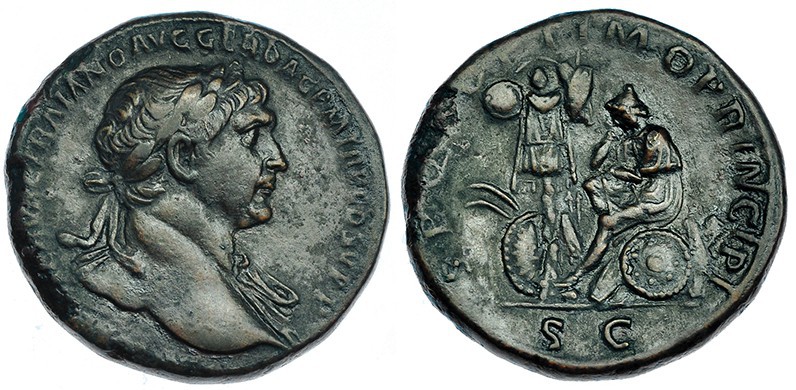 TRAJANO. Sestercio. Roma (103-111). A/ Busto laureado y drapeado sobre el hombro...