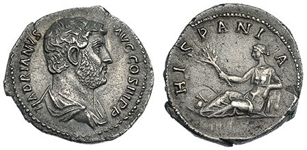 ADRIANO. Denario. Roma (134-38). A/ Busto desnudo y drapeado a der.; HADRIANVS A...