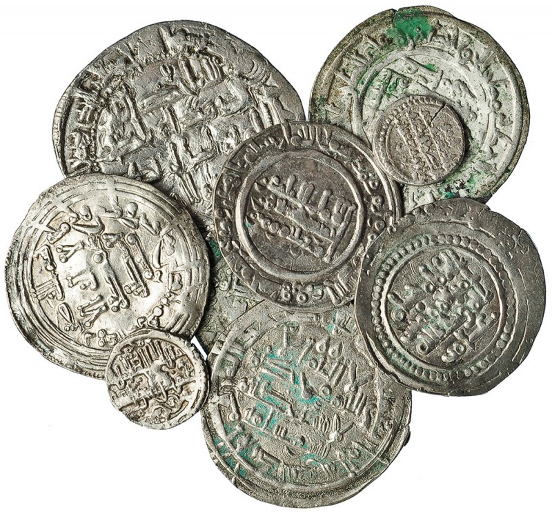 9 monedas: 7 dírhems y 2 quirates. De MBC- a EBC.