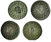 4 monedas de 16 maravedís: 1662 (2), 1663 y 1664. Todas con ensayador. BR. MBC-/MBC.