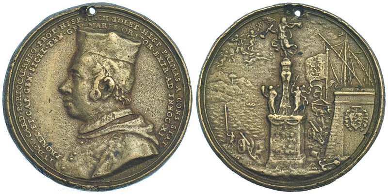 Medalla. Cardenal Portocarrero, virrey de Sicilia. 1678, poco visible bajo el ho...