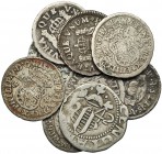 9 monedas de 1/2 real. 1612 a 1759. Barcelona, 1612, colgada; Lima, 1757 y 1759; México, 1734, 1736, 1739, 1751 y 1754; Valencia, 1642. Diferentes. BC...