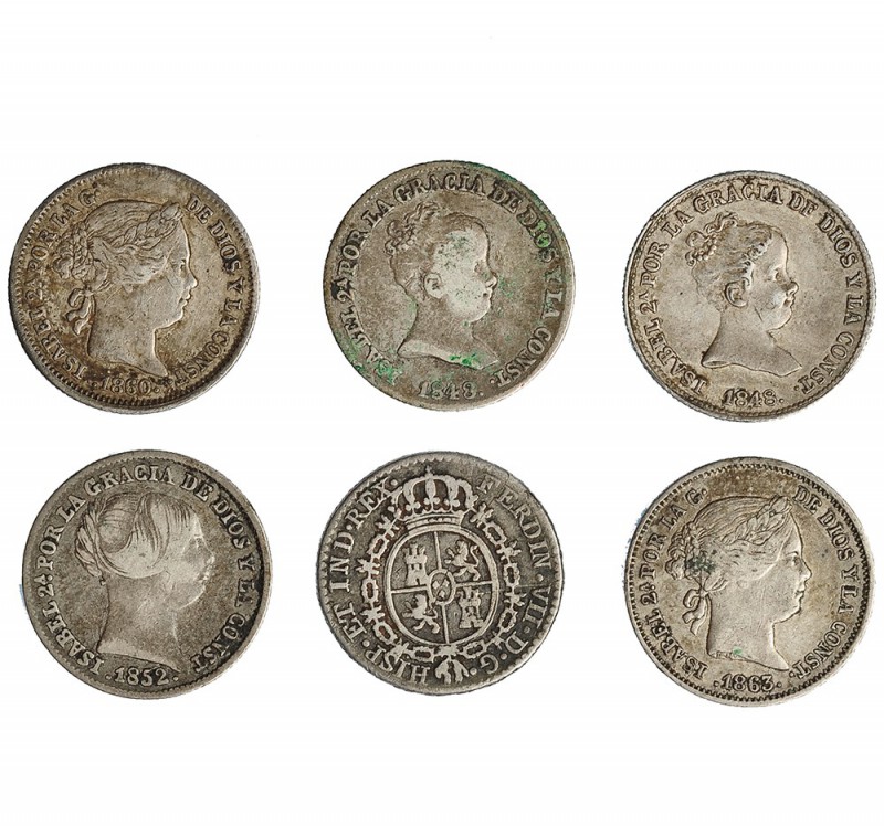 Medalla, 1808, Madrid, módulo 1/2 real y 5 monedas de 1 real, Isabel II, 1848-18...