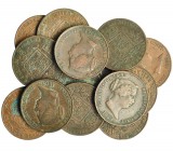 14 monedas de 25 céntimos de real. Segovia. Varias fechas. MBC-/MBC+.