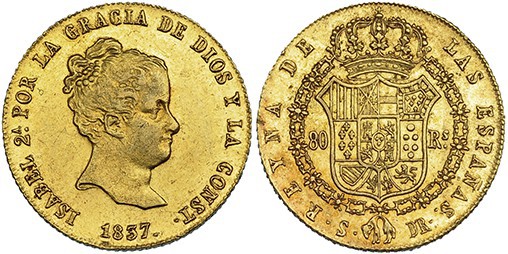 80 reales. 1837. Sevilla. DR. VI-610. B.O. EBC. Rara.