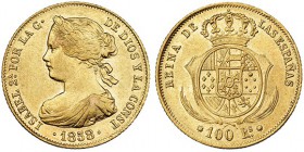 100 reales. 1858/7. Barcelona. VI-634 vte. R.B.O. EBC-.