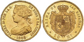 10 escudos. 1868 *18-68. Madrid. VI-668. EBC+.