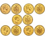 5 monedas de 25 pesetas. 1878 EMM (1), 1879 (1), 1881 (3). EBC+/SC.