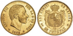 25 pesetas. 1882 *18-82. Madrid. MSM. VII-III. EBC-. Escasa.