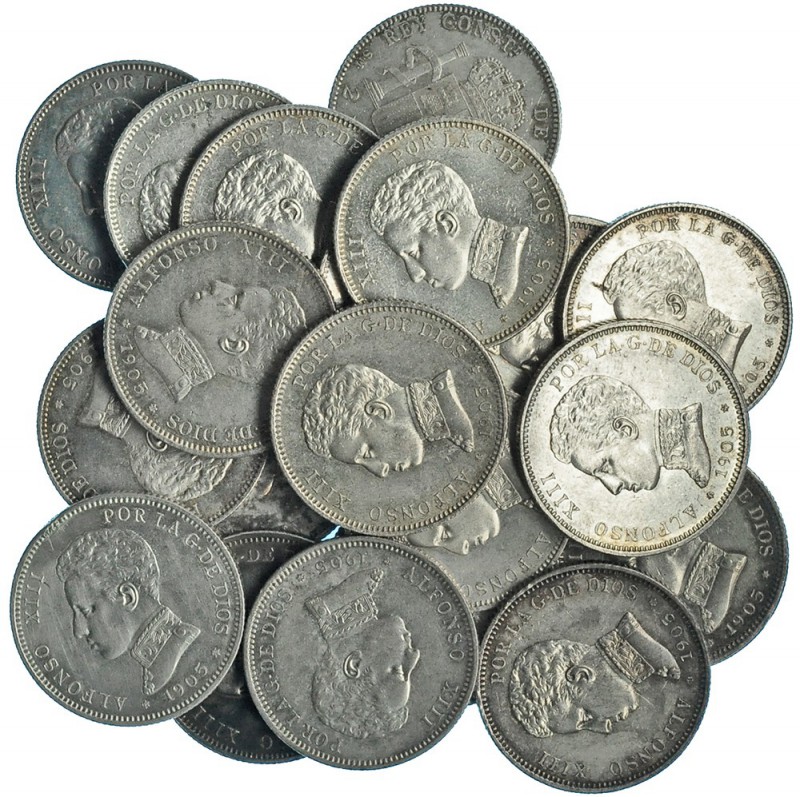 20 monedas de 2 pesetas. 1905 *19-05. Madrid. SMV. Calidad media EBC.