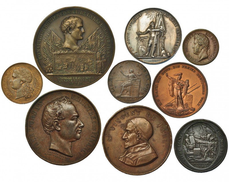 9 medallas conmemorativas. Alemania, Suiza y Francia (7). 1 de plata. 1790-1883....